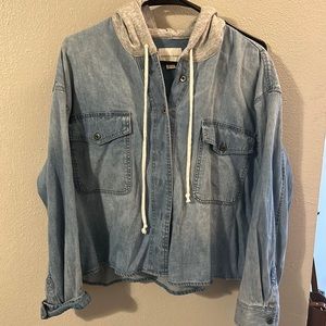 American Eagle cropped hooded jean jacket